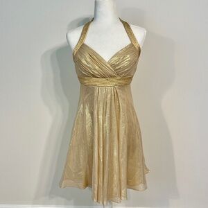 NEW Badgley Mischka Platinum Label Halter Gold Dress - WITH TAG